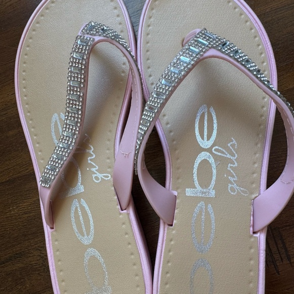BeBe Girls Sandals Pink with Rhinestones Size 4-5 - Picture 2 of 3